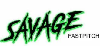 Logo with the word 'SAVAGE' in green stylized font and 'FASTPITCH' in smaller black letters underneath.